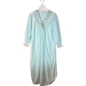 Vintage Ashley Taylor Long Nightgown w Satin Trim and Lace Size S Grannycore